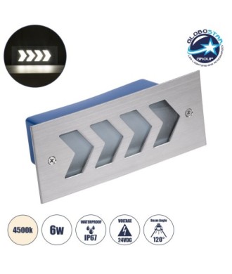 GloboStar® WALLLIGHT-ARINA 90671 Χωνευτό Φωτιστικό Τοίχου LED 6W 690lm 120° DC 24V Αδιάβροχο IP67 Μ17 x Π7 x Υ5.5cm Φυσικό Λευκό 4500K - Ανοξείδωτο Ατσάλι - 3 Years Warranty